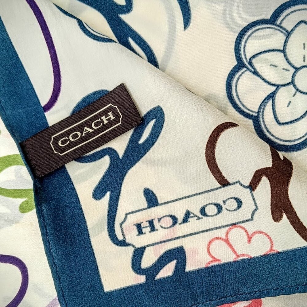 Coach Teal Border Signature Print Silk Oblong Scarf - Picture 6 of 7